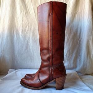 Vintage Dexter 1970's Women's Leather Tall Campus Boots Cognac Size 7.5  USA